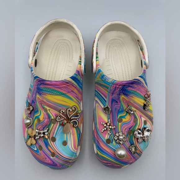 Crocs Marble Multi Custom Rhinestone Clogs W11 - Picture 7 of 10